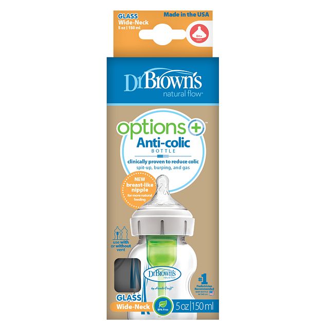 Dr Browns Natural Flow Anti Colic Wide-Neck Glass Baby Bottles 5 oz