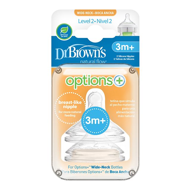 Dr Browns Natural Flow Level 2 Wide-Neck Baby Bottle Nipple Pack of 2