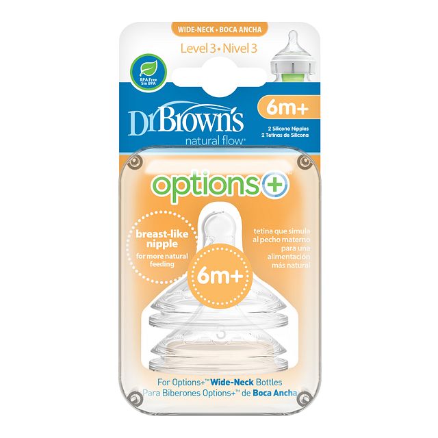 Dr Browns Natural Flow Level 3 Wide-Neck Baby Bottle Nipple Pack of 2