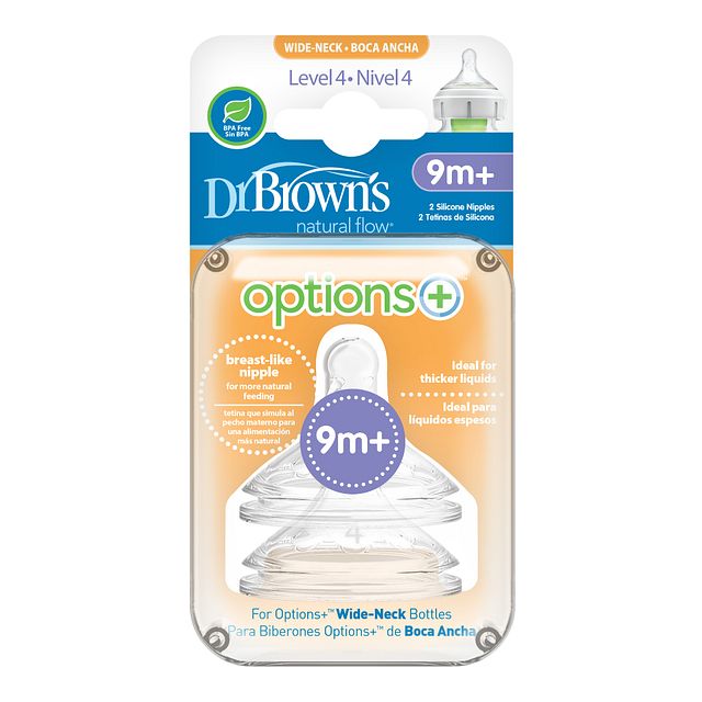 Dr Browns Natural Flow Level 4 Wide-Neck Baby Bottle Nipple Pack of 2