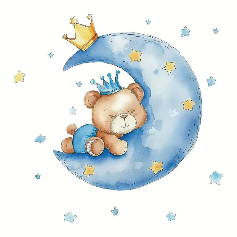 Contemporary Style Cartoon Bear on Moon Wall Stickers 1pc