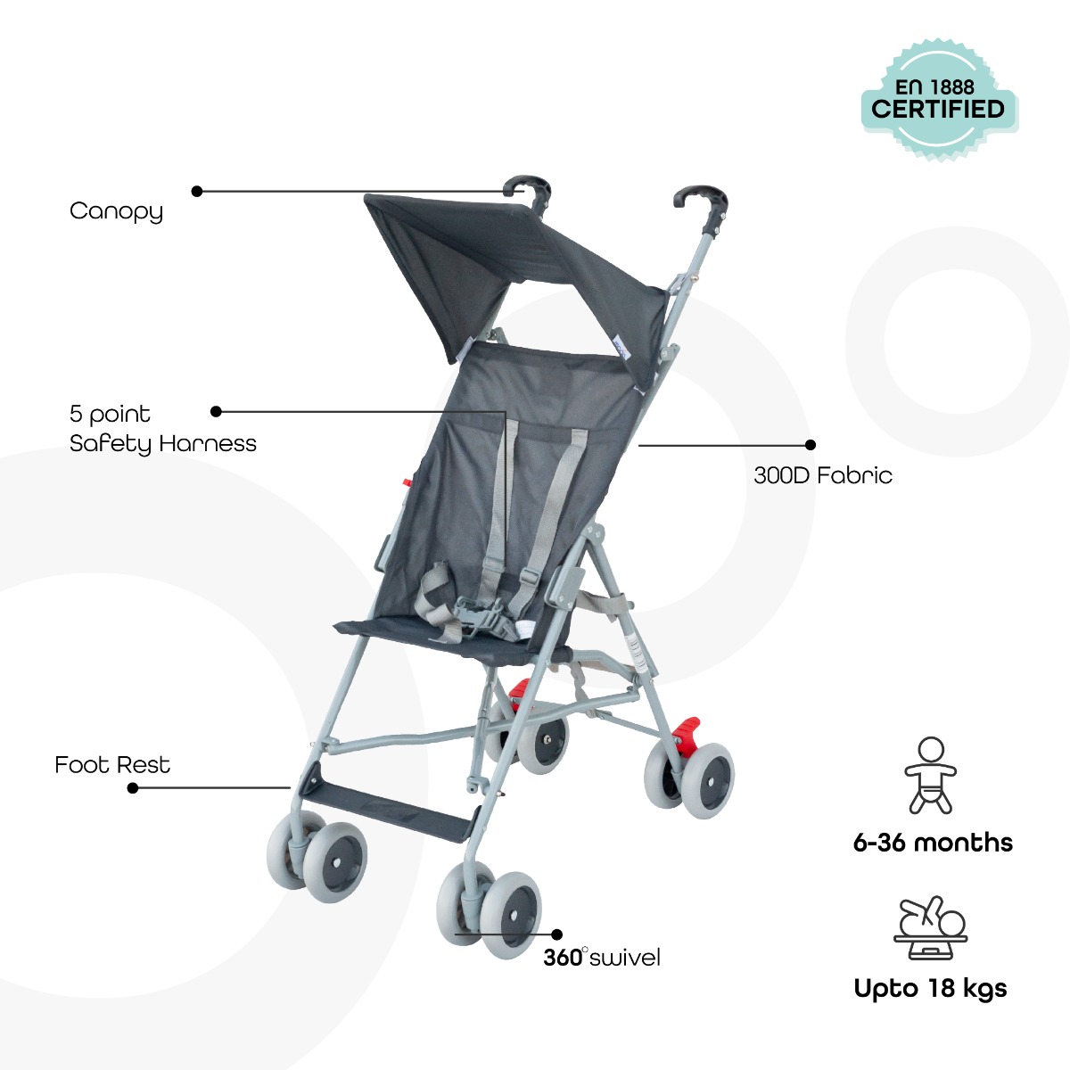 Buy Moon Jet Light Weight Compact Fold Buggy Stroller Dark Grey Online Yallamomz